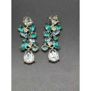 Arnold SCAASI Gold Shades Of Blue & Clear Rhinestone Dangle Drop Earrings